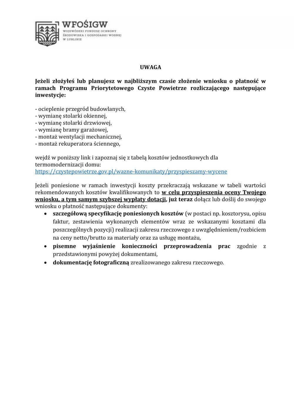 Komunikat- program czyste powietrze 